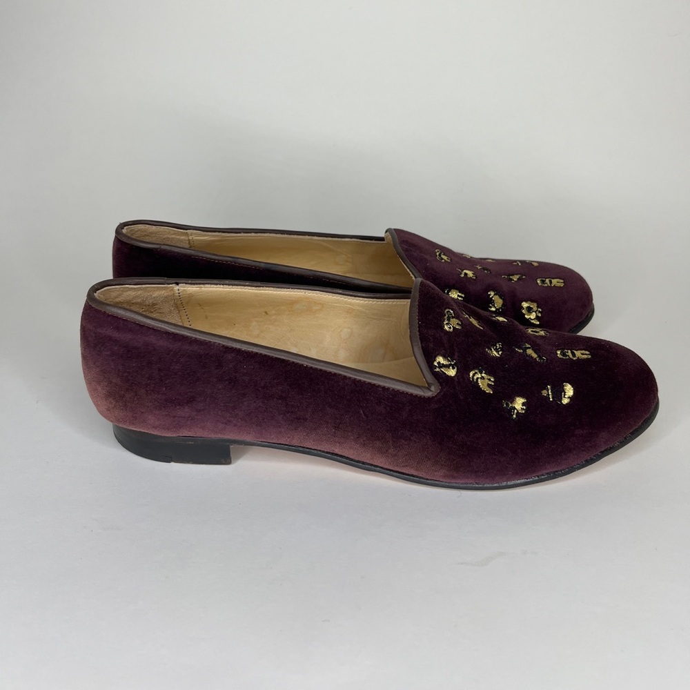Martín Gordon Shoes Flats Loafers Women Size 39 US 8 Burgundy Velvet Embroidered